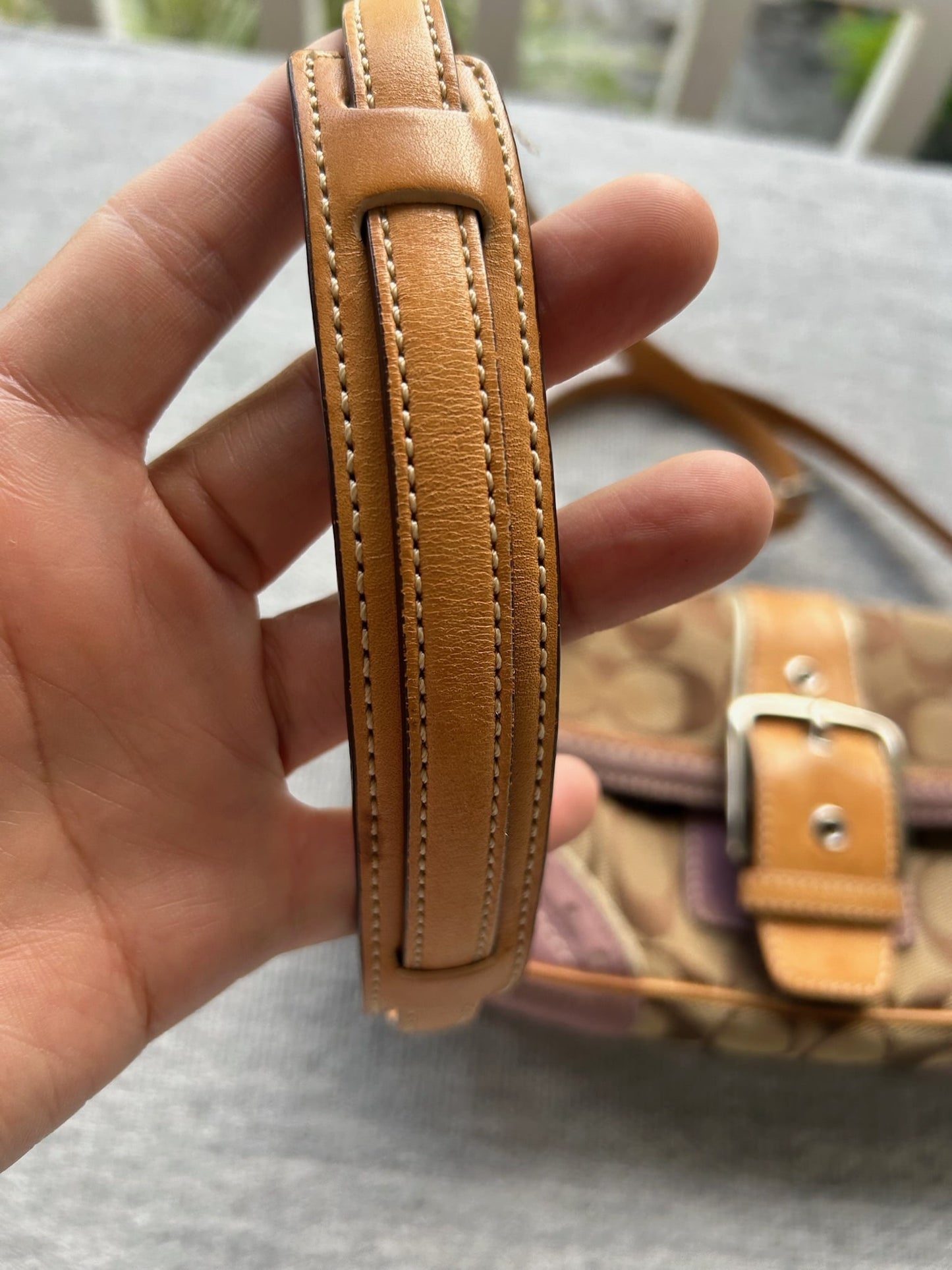 Coach Brown Tan and Purple Signature Crossbody Bag