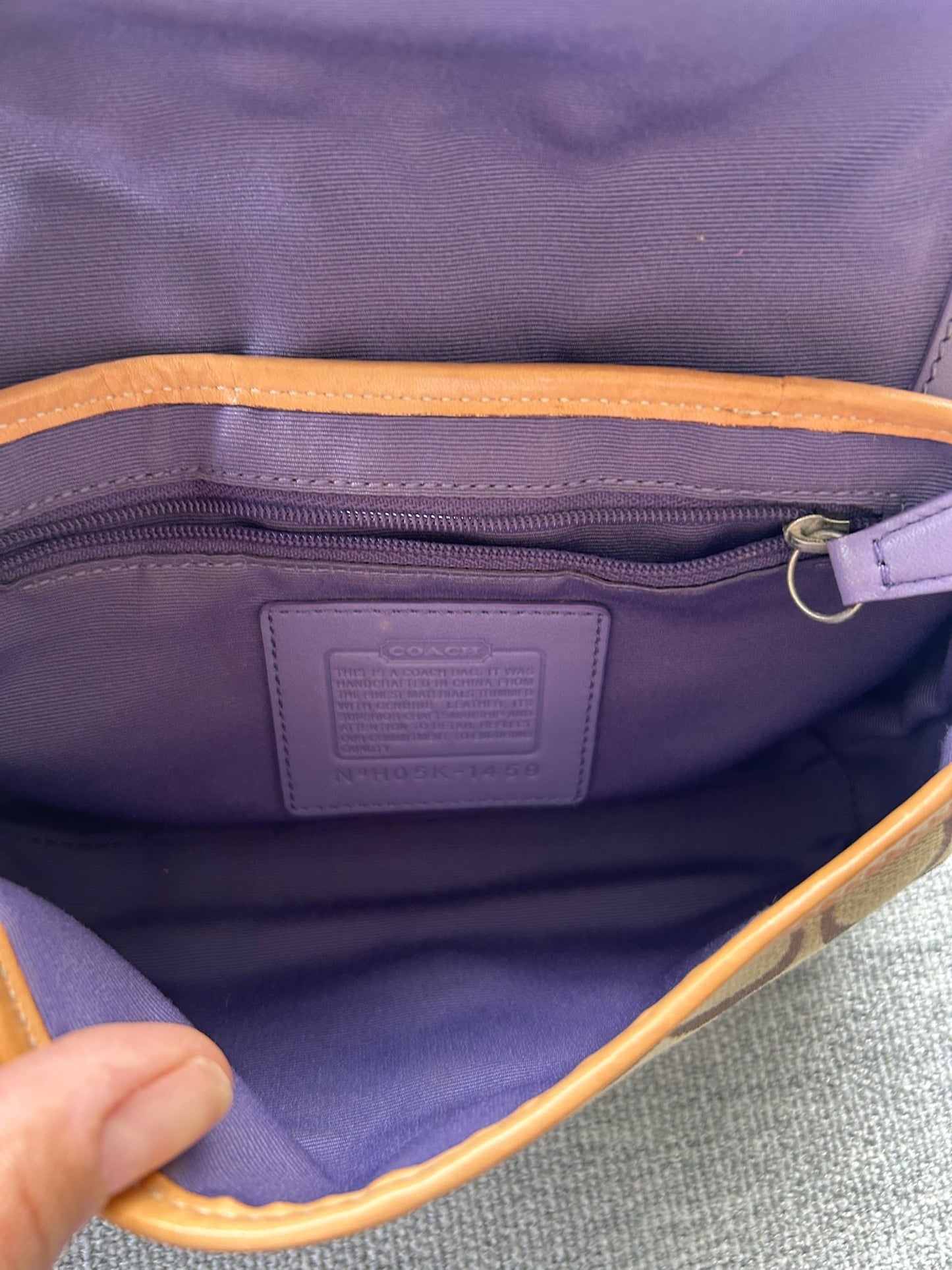 Coach Brown Tan and Purple Signature Crossbody Bag