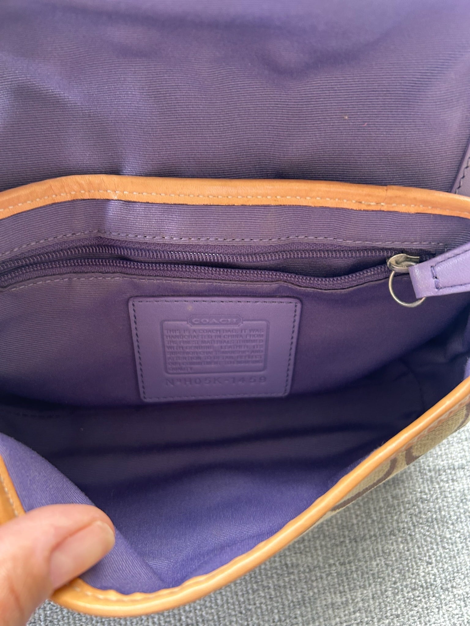 Coach Brown Tan and Purple Signature Crossbody Bag