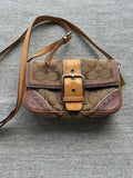 Coach Brown Tan and Purple Signature Crossbody Bag