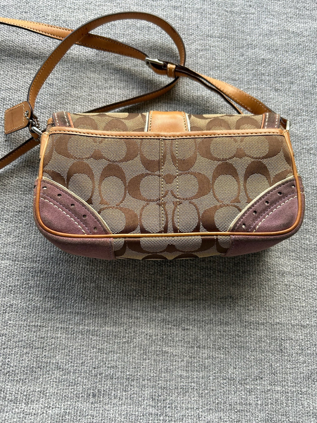 Coach Brown Tan and Purple Signature Crossbody Bag