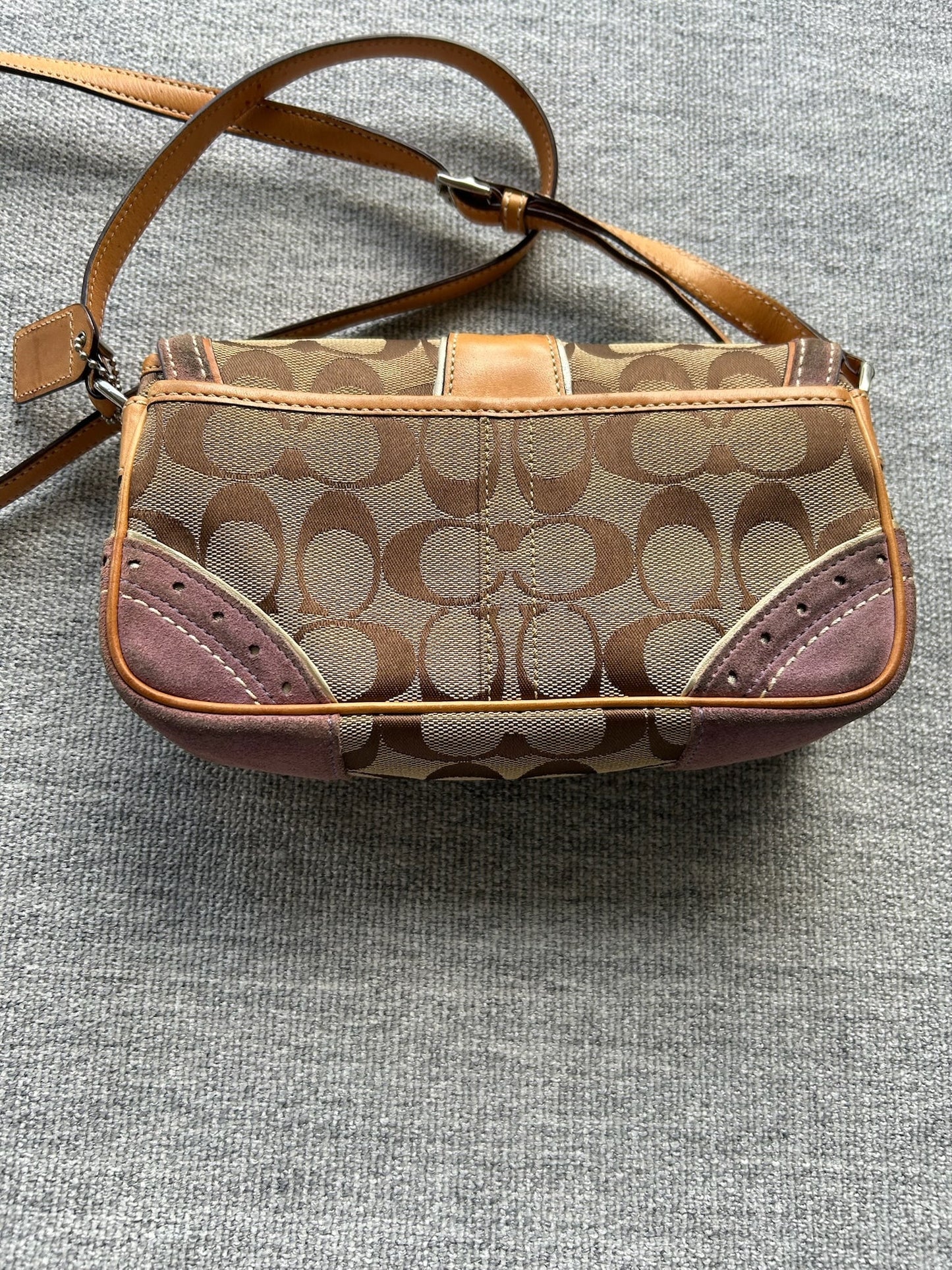Coach Brown Tan and Purple Signature Crossbody Bag