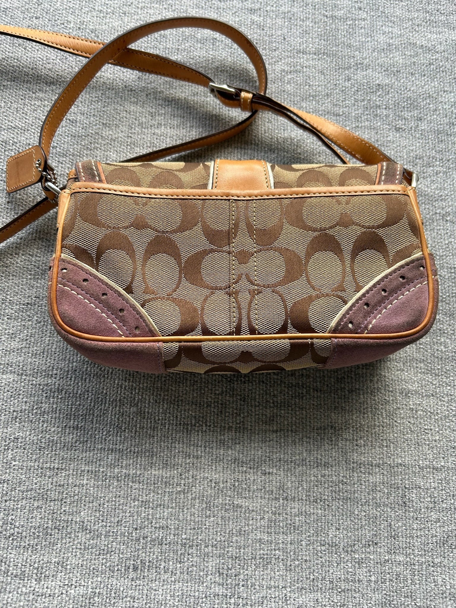Coach Brown Tan and Purple Signature Crossbody Bag