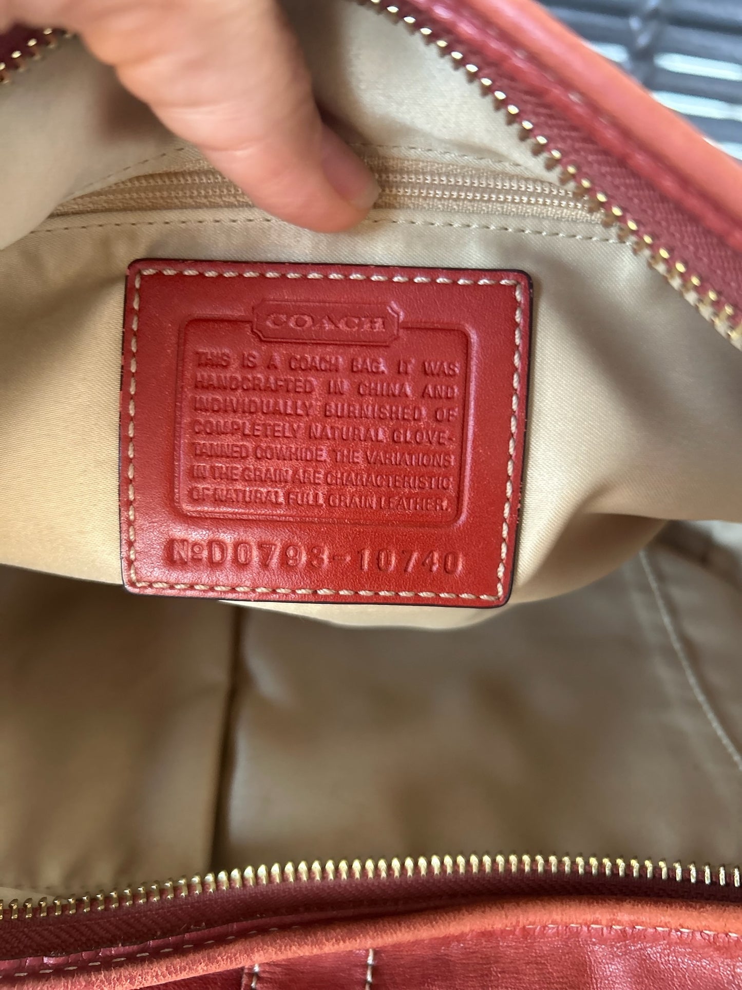 picture of coach authentication serial number in side bag