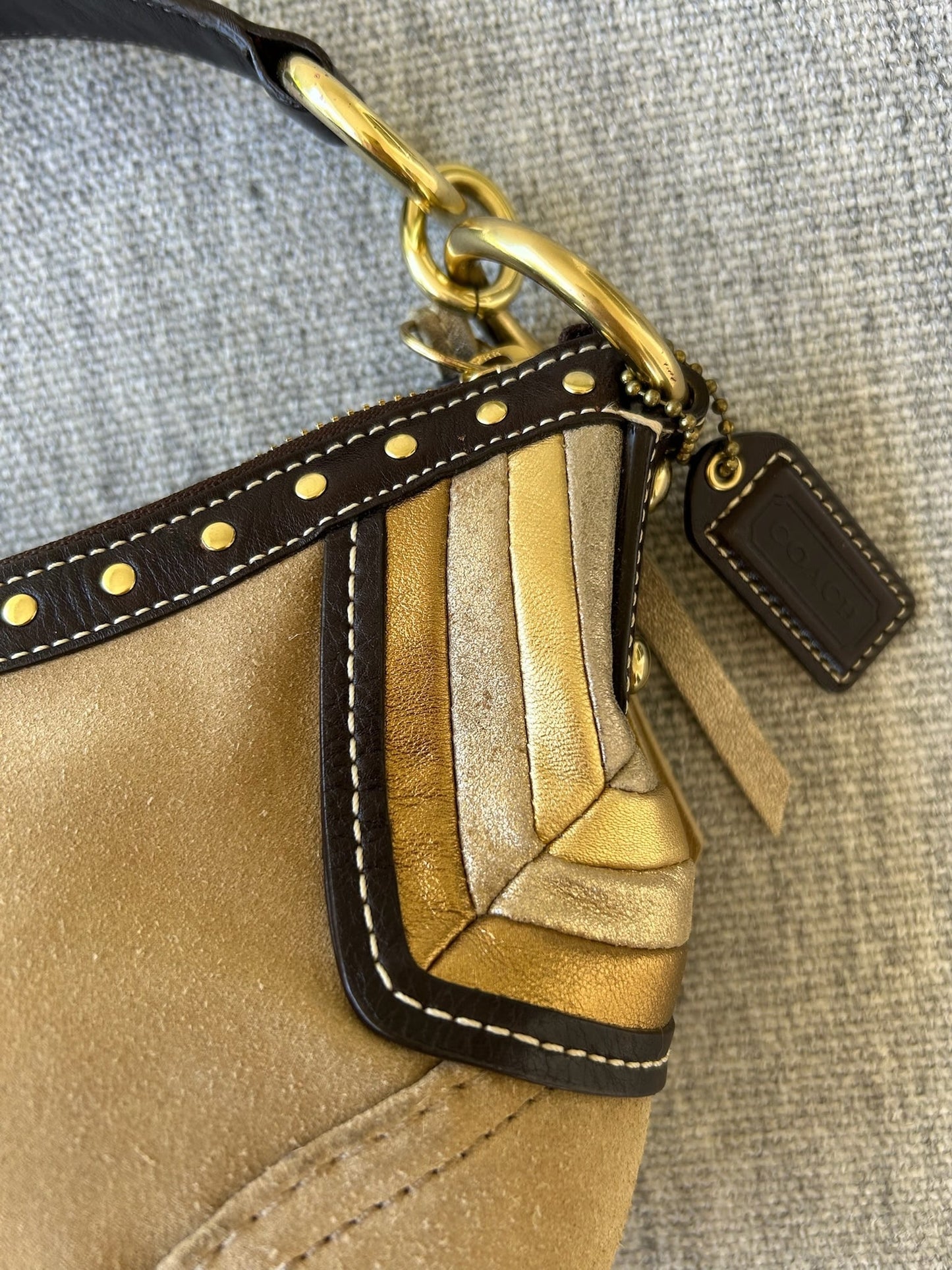Coach F10682 Tan Suede Hobo Women's Bag