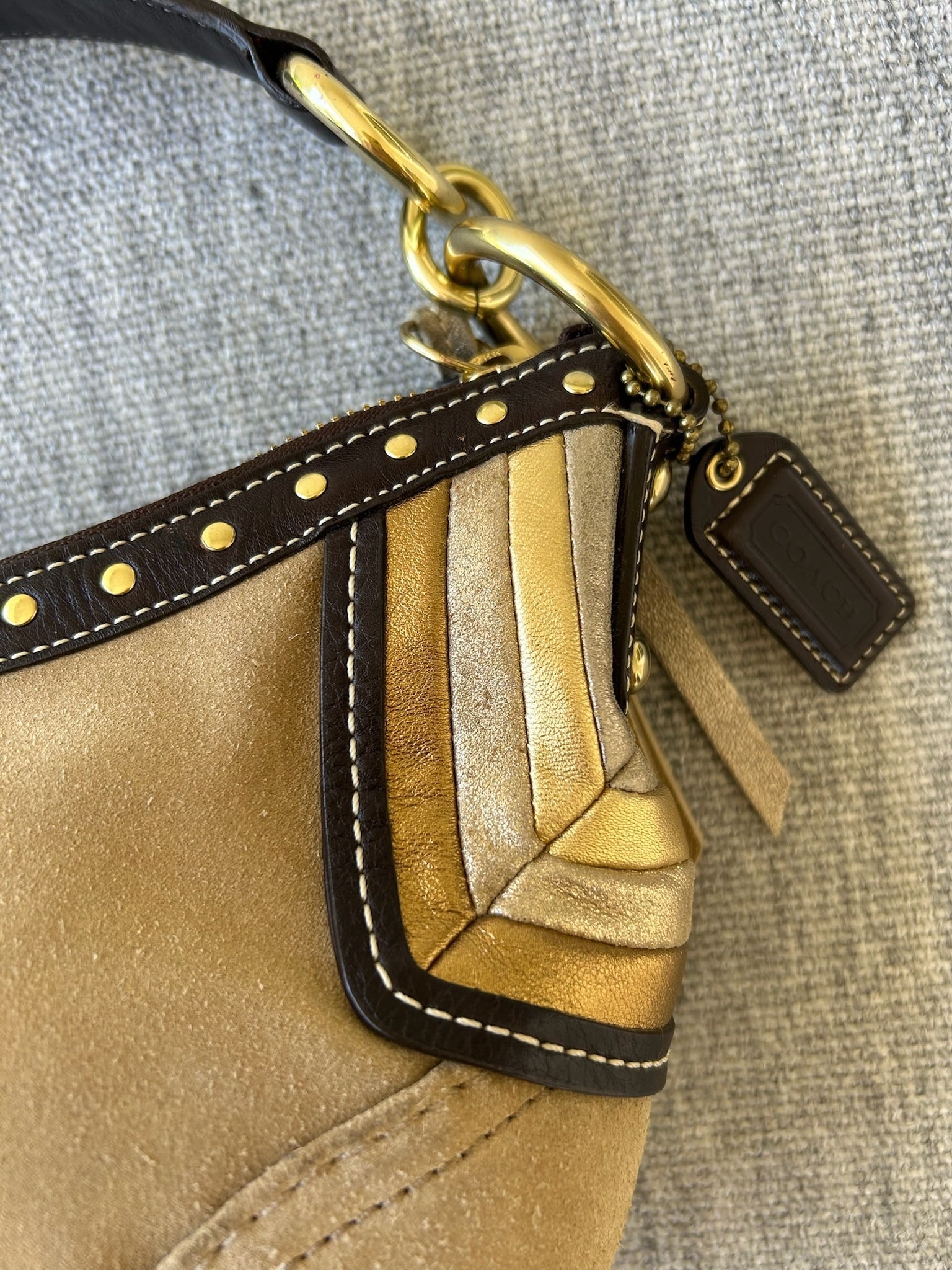 Coach F10682 Tan Suede Hobo Women's Bag