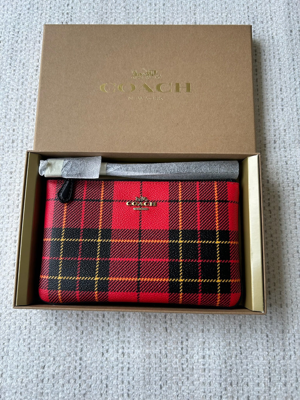 Coach Red Plaid Wristlet