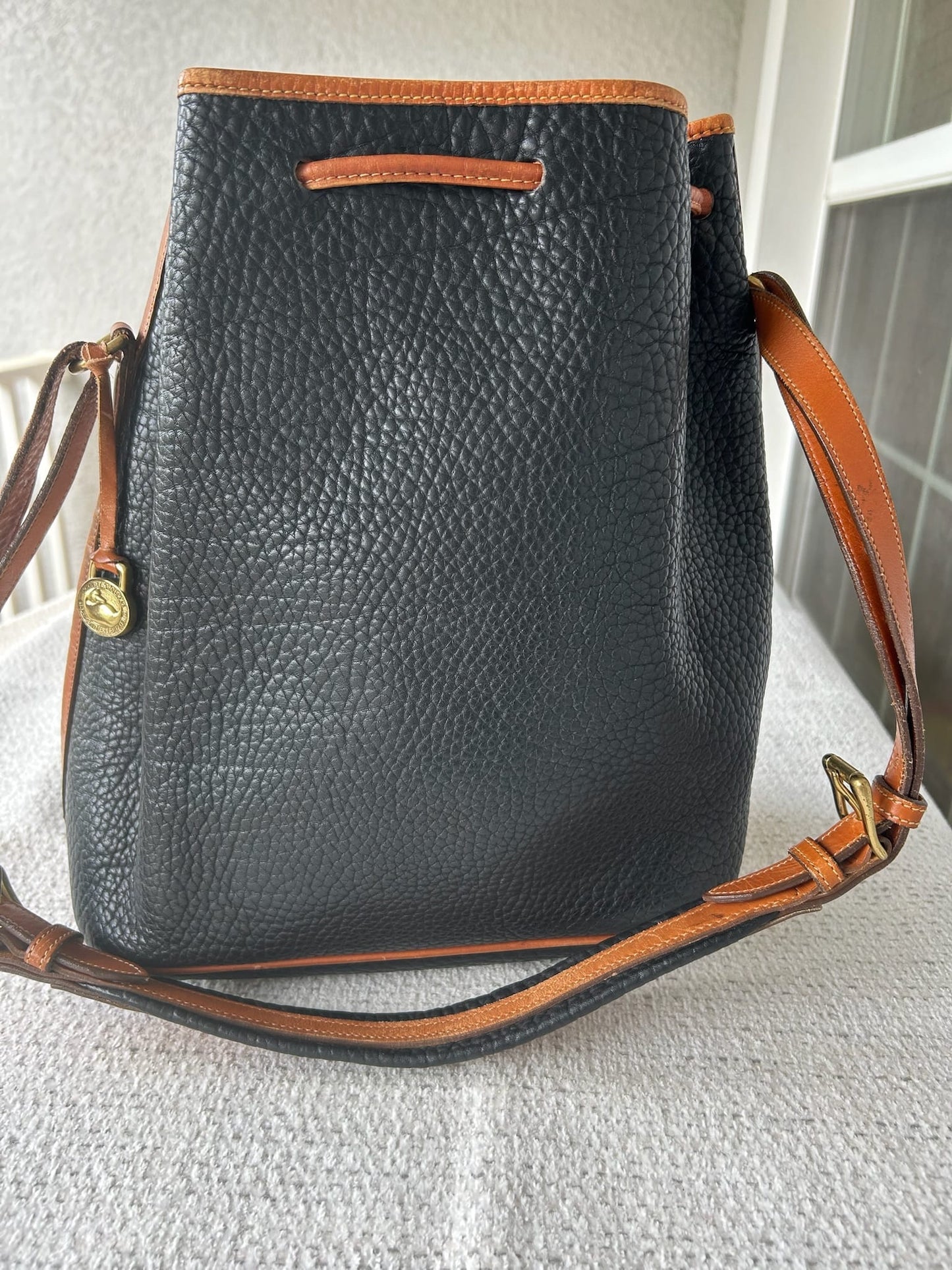 Dooney & Bourke Large Black and Brown Leather Bucket Bag