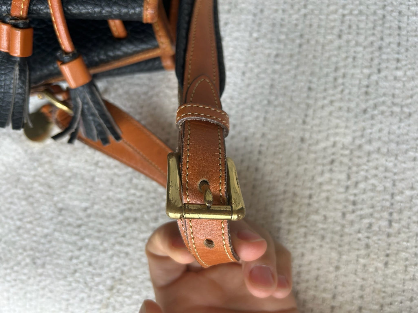 Dooney & Bourke Large Black and Brown Leather Bucket Bag