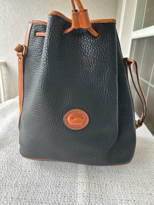 Dooney & Bourke Large Black and Brown Leather Bucket Bag