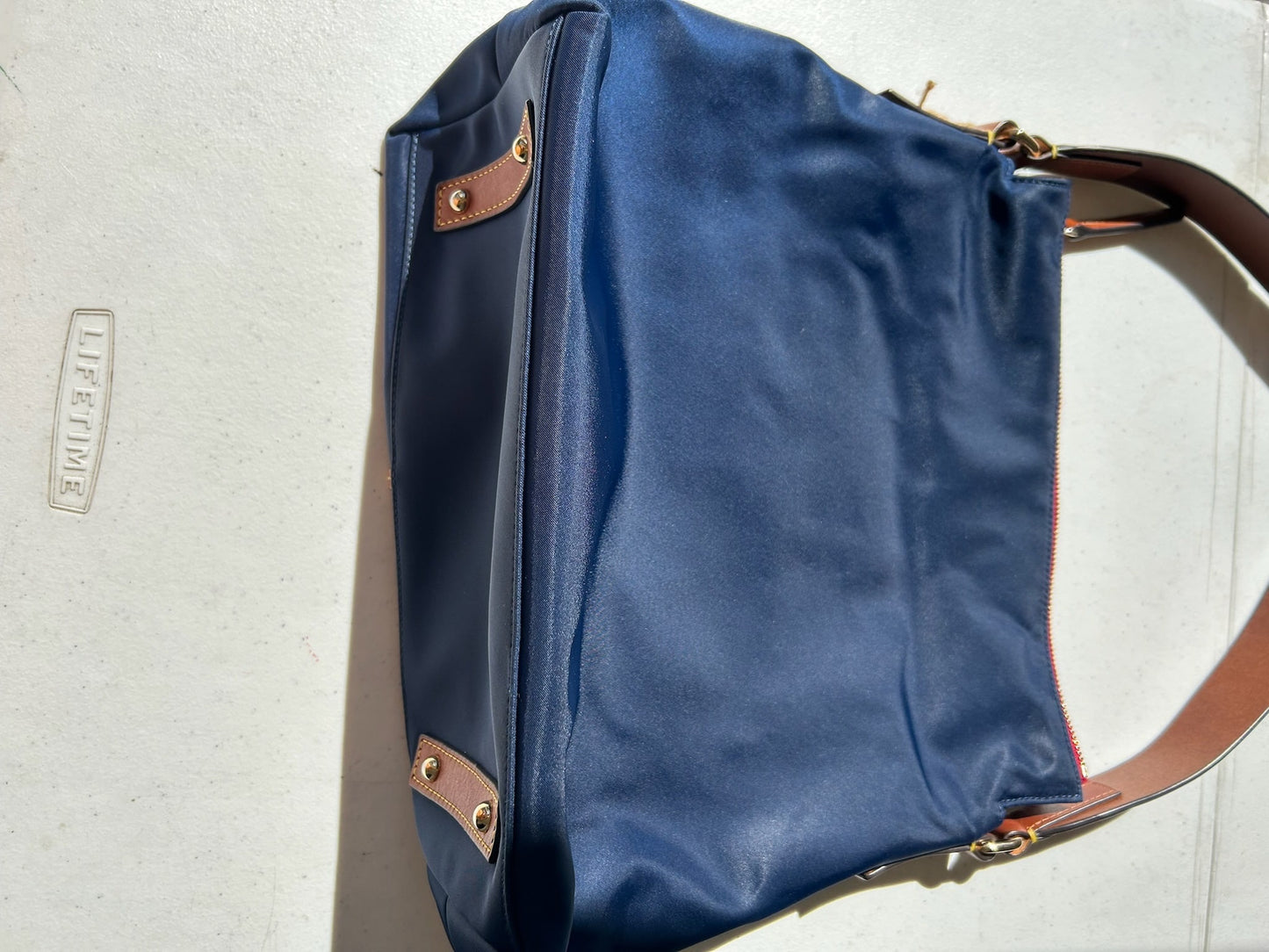 Navy Blue Leather-Trimmed Nylon Women's Bag
