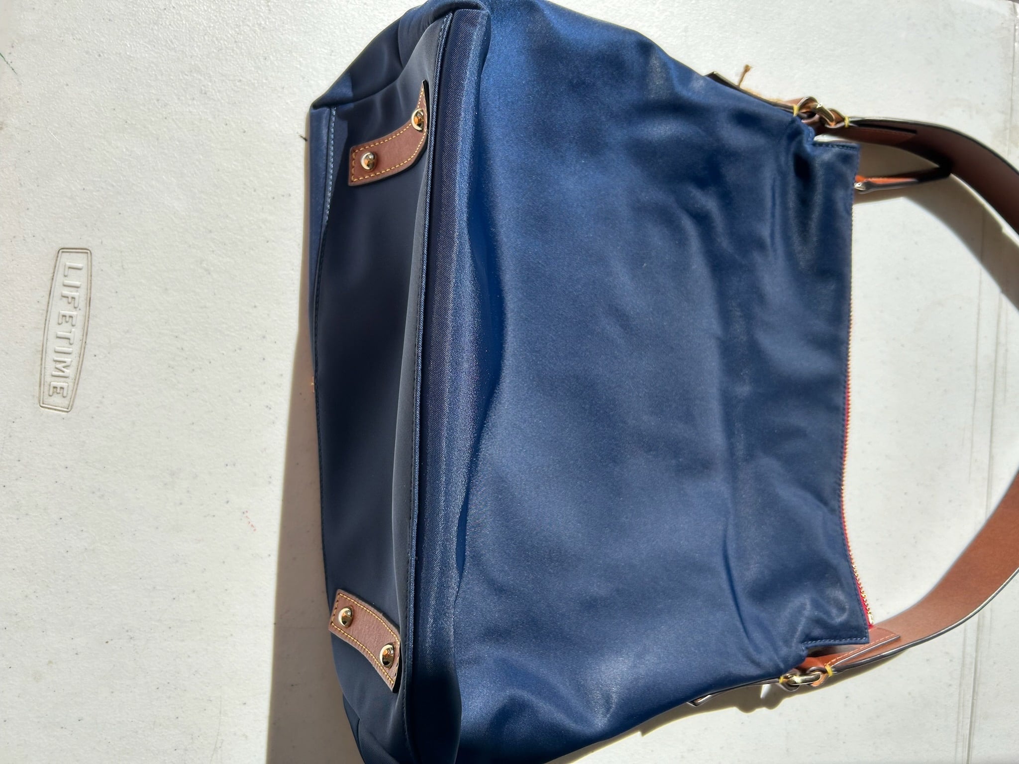 Navy Blue Leather-Trimmed Nylon Women's Bag