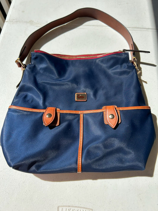 Navy Blue Leather-Trimmed Nylon Women's Bag