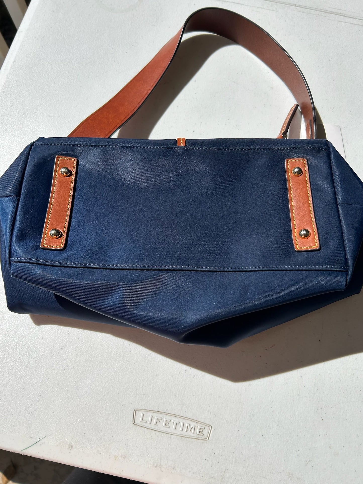 Navy Blue Leather-Trimmed Nylon Women's Bag