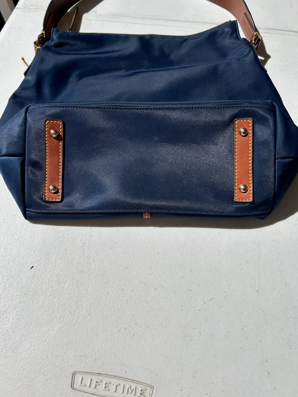Navy Blue Leather-Trimmed Nylon Women's Bag