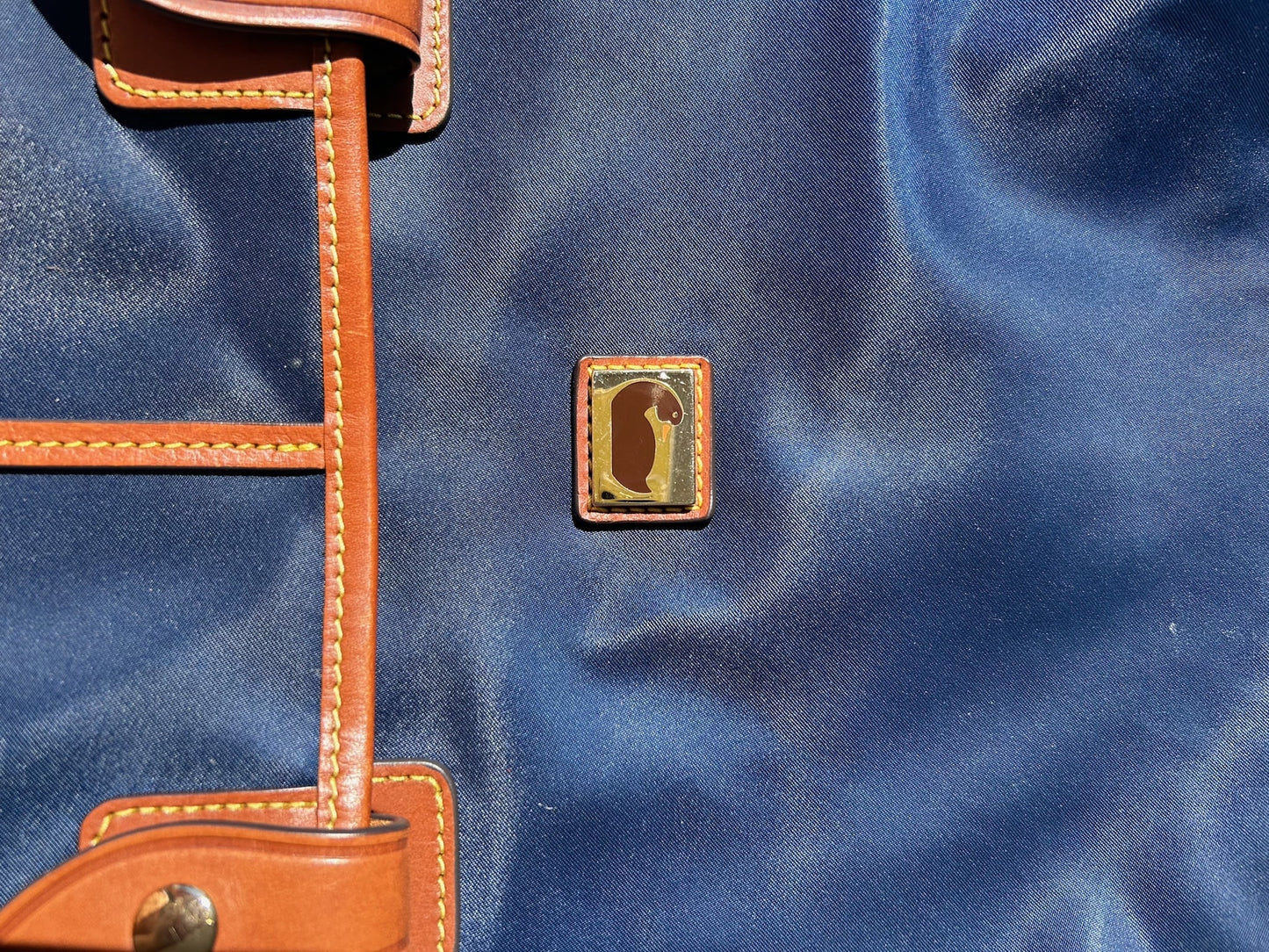 Navy Blue Leather-Trimmed Nylon Women's Bag