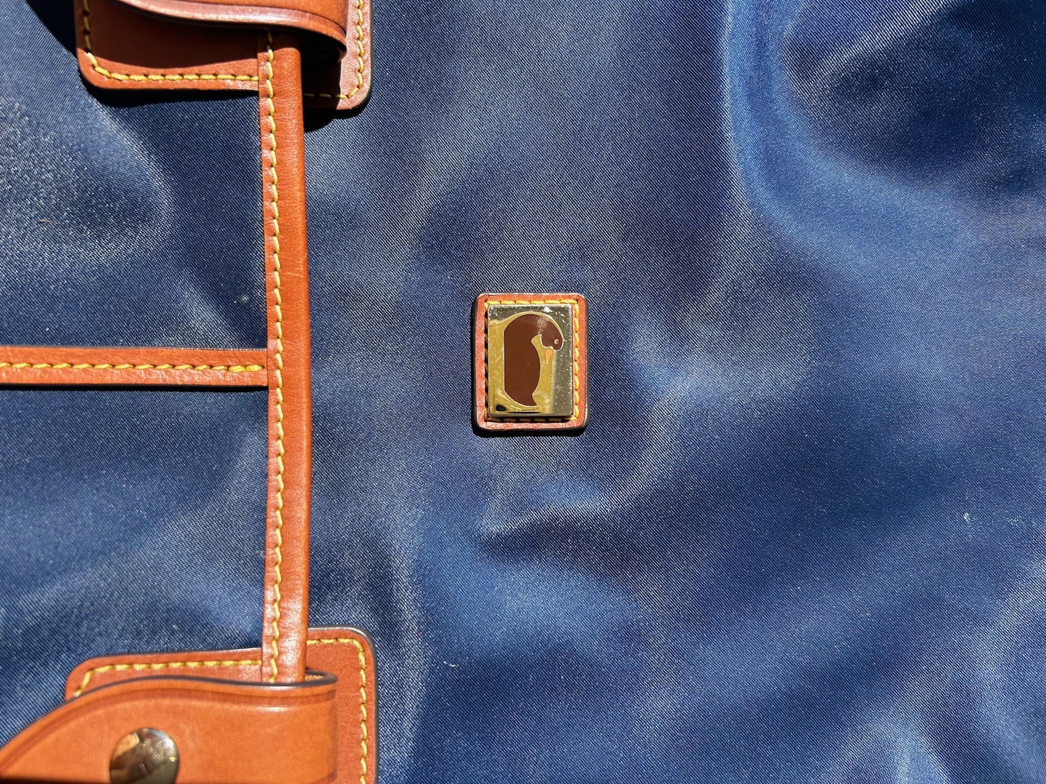Navy Blue Leather-Trimmed Nylon Women's Bag