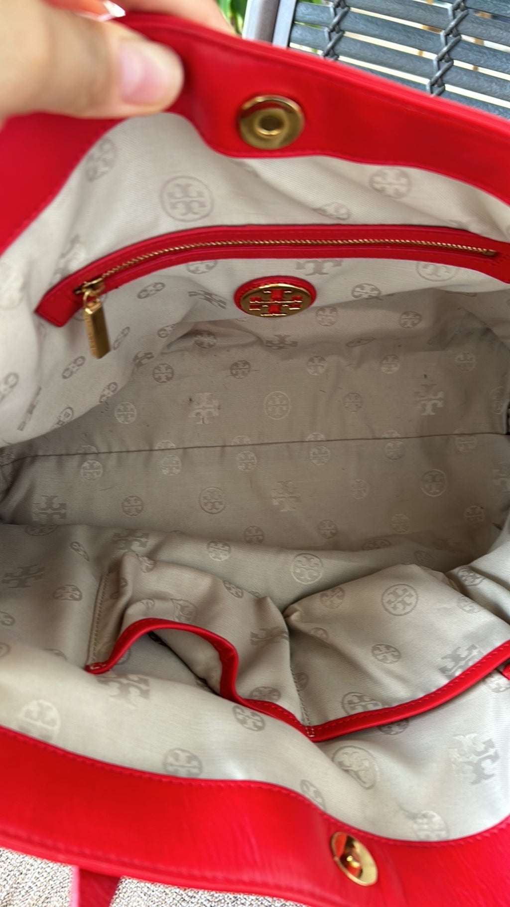 Tory Burch red and cream tote bag