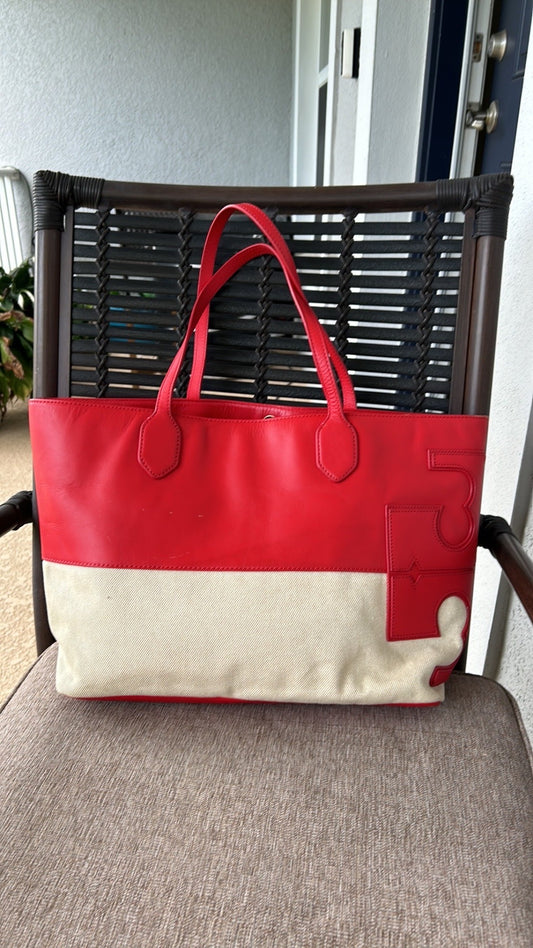 Tory Burch red and cream tote bag