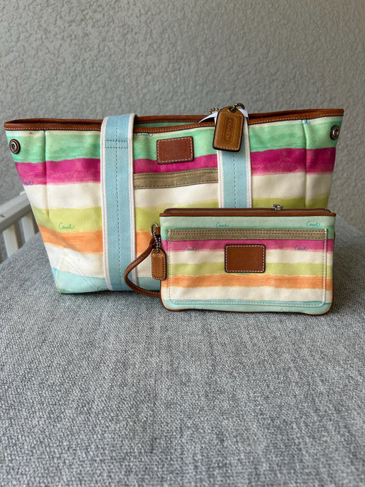 Coach watercolor tote bag with matching wristlet