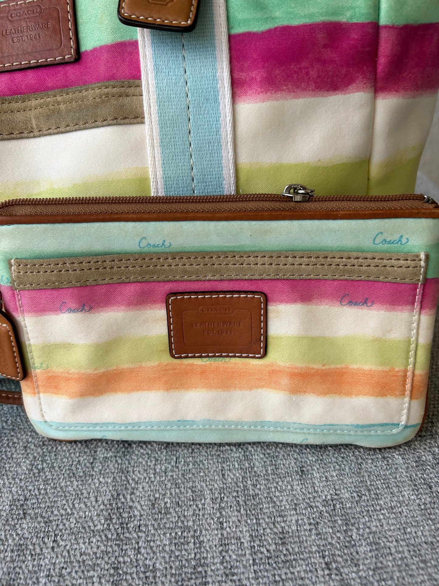 Coach watercolor tote bag with matching wristlet