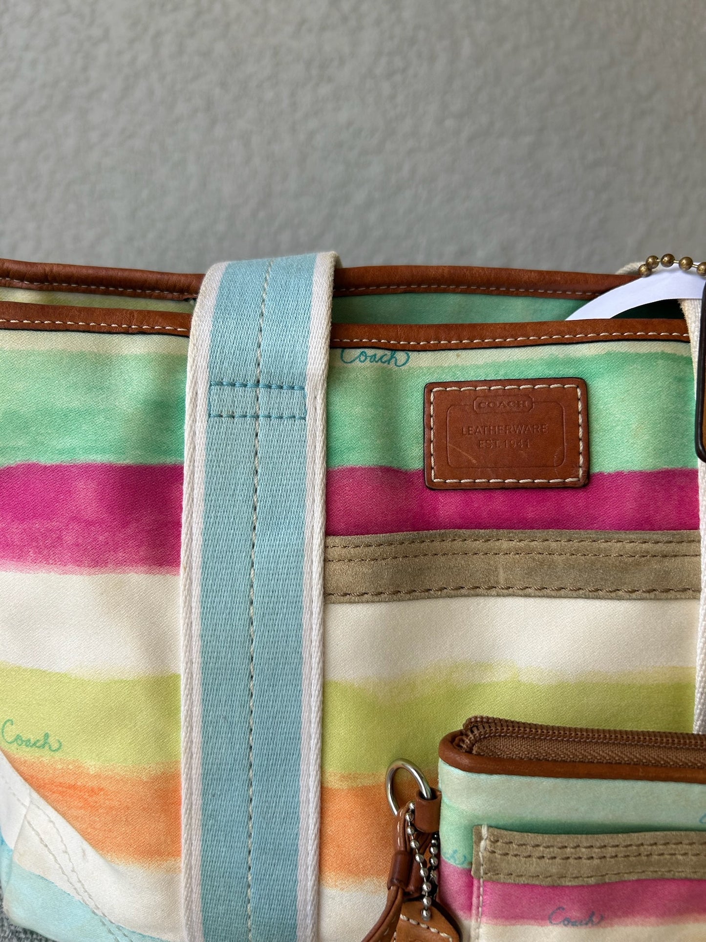 Coach watercolor tote bag with matching wristlet