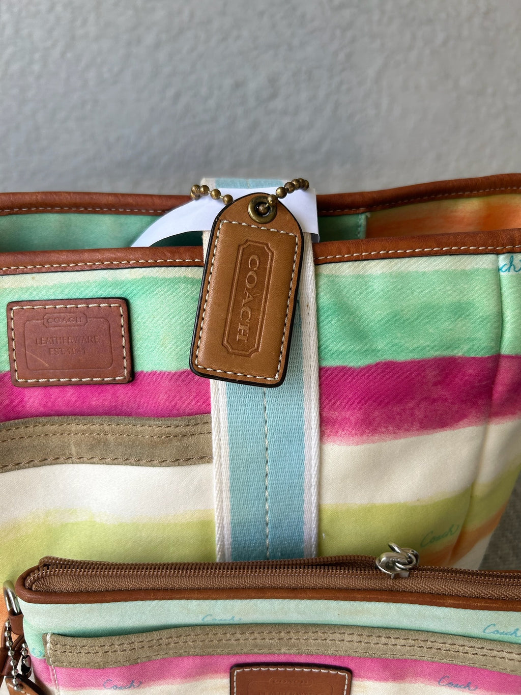 Coach watercolor tote bag with matching wristlet