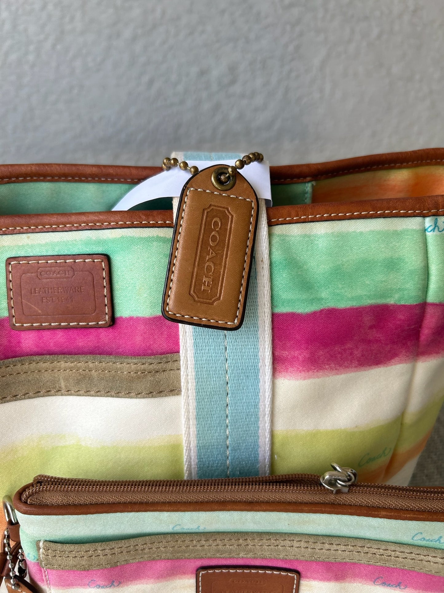 Coach watercolor tote bag with matching wristlet