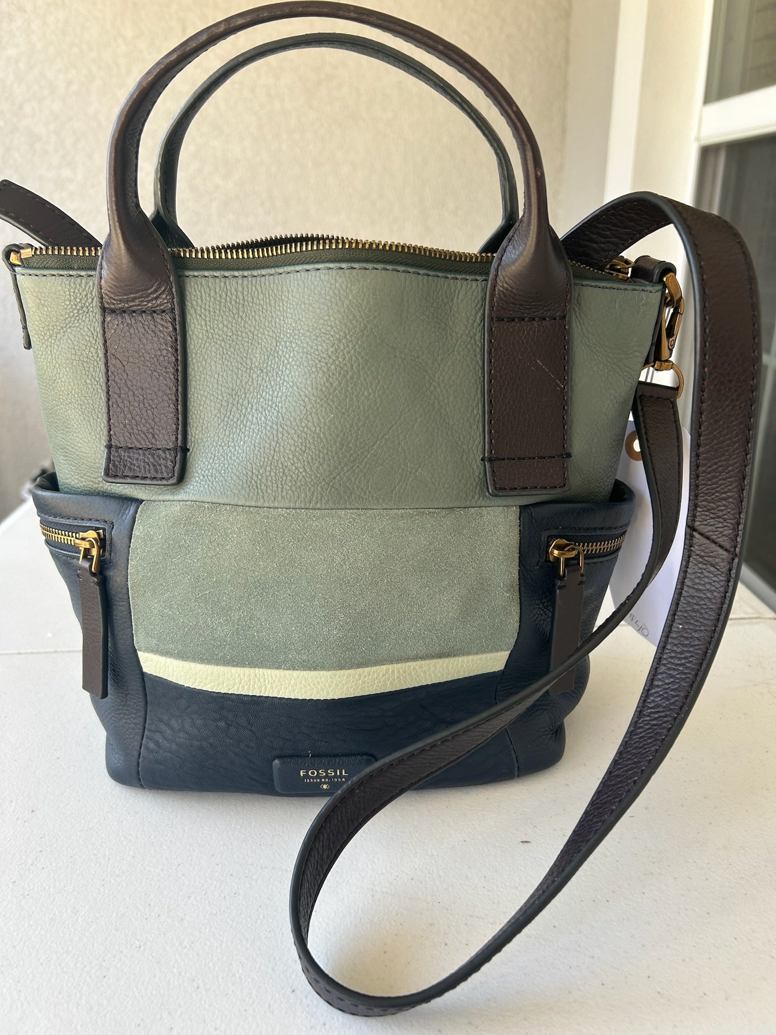 Fossil Emerson small satchel bag green suede
