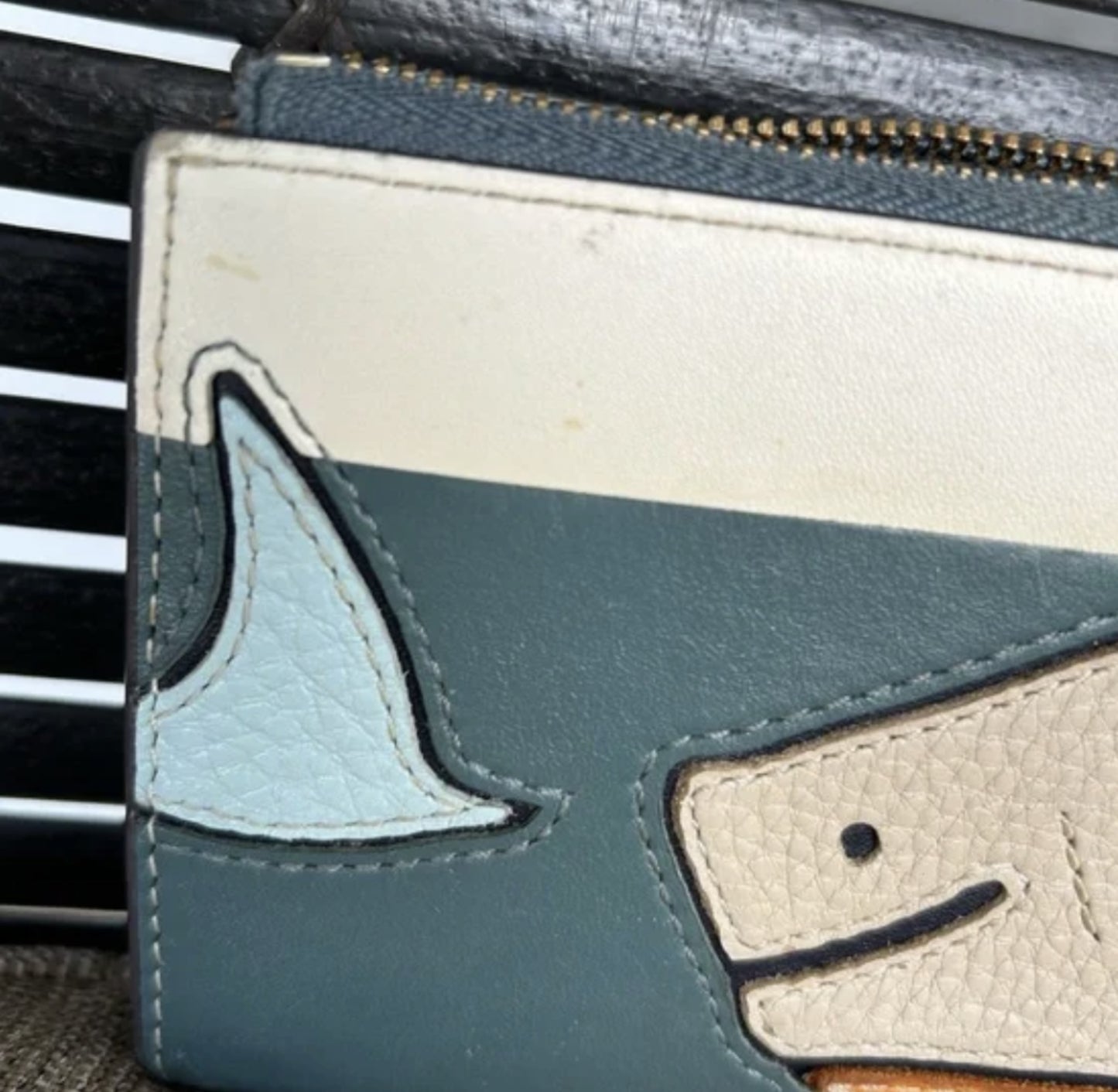 Vintage Tory Burch Perry Shark Applique Zip Continental Wallet